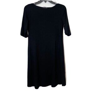 Eileen Fisher Womens 3/4 Sleeves Knee Length Black Dress XXS A- Line USA